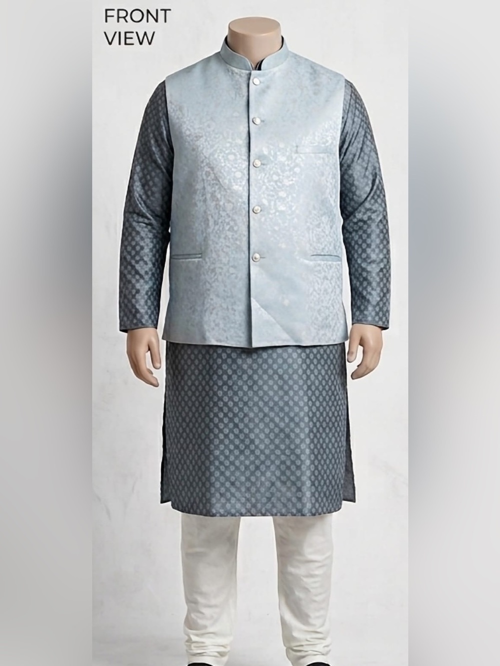 Light Blue Nehru Jacket with Grey Kurta Set